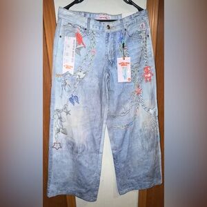 Trendy Light Blue Embellished Baggy Jeans size 7